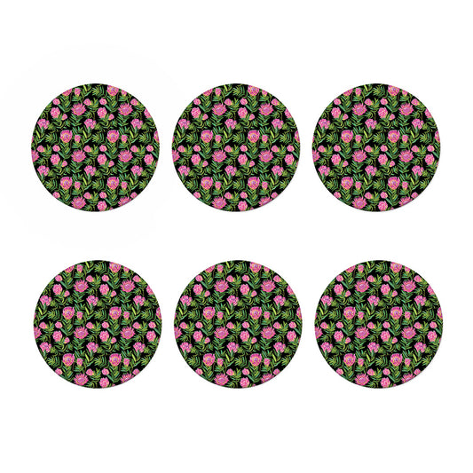 Protea Floral Pattern Print Coaster Set