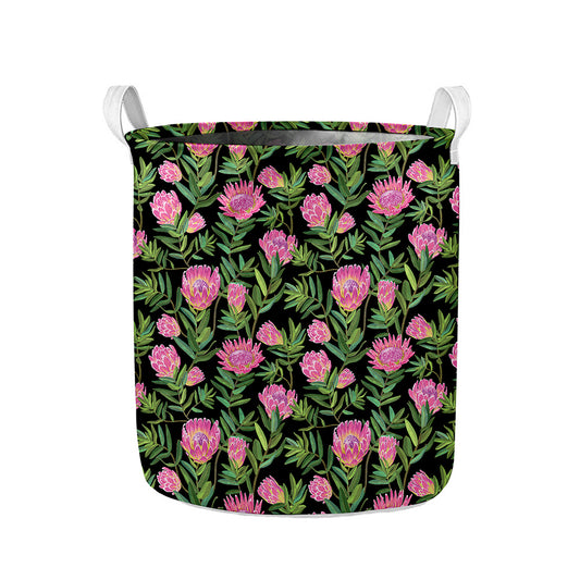 Protea Floral Pattern Print Collapsible Laundry Basket