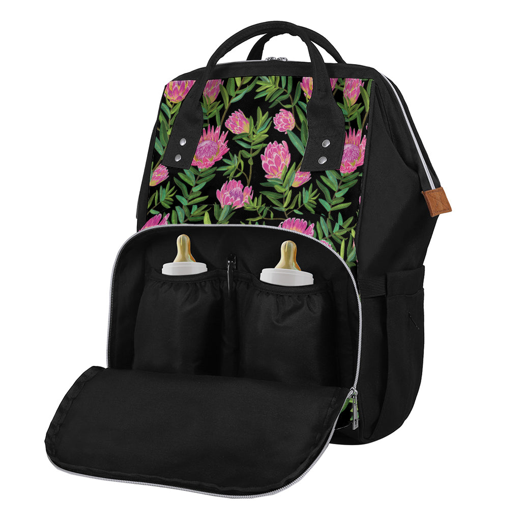 Protea Floral Pattern Print Diaper Bag