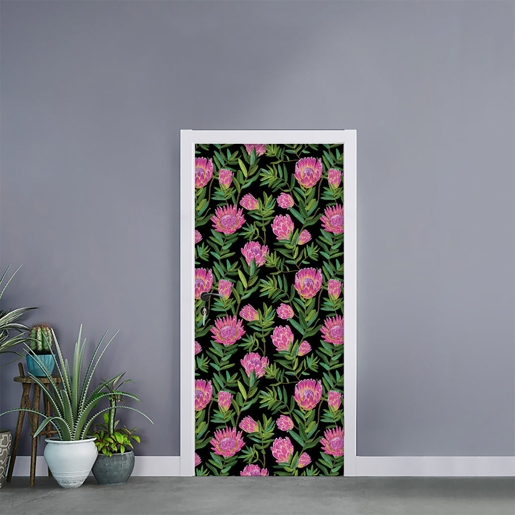 Protea Floral Pattern Print Door Sticker