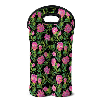 Protea Floral Pattern Print Double Neoprene Wine Tote