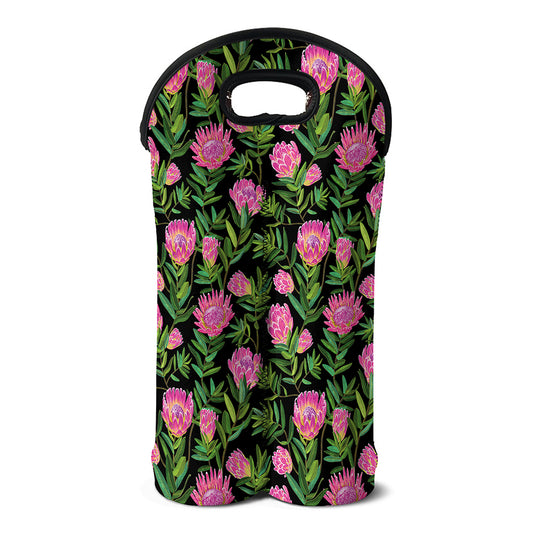 Protea Floral Pattern Print Double Neoprene Wine Tote