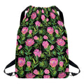Protea Floral Pattern Print Drawstring Backpack