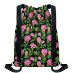 Protea Floral Pattern Print Drawstring Backpack