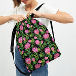 Protea Floral Pattern Print Drawstring Backpack