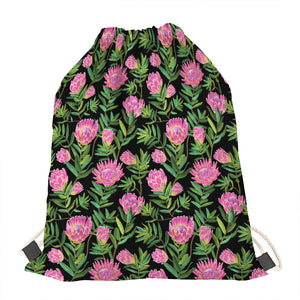 Protea Floral Pattern Print Drawstring Bag