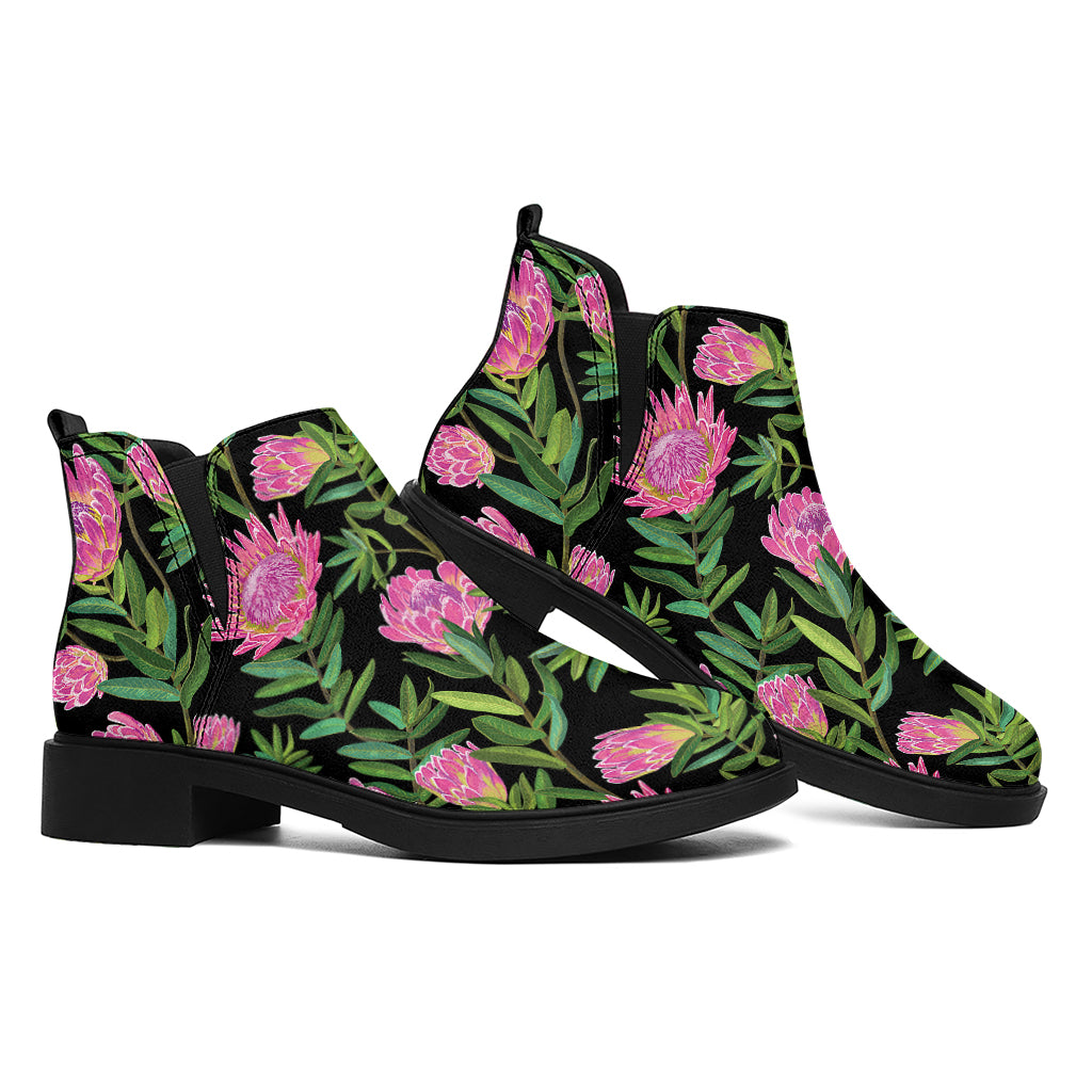 Protea Floral Pattern Print Flat Ankle Boots
