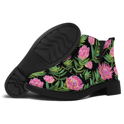 Protea Floral Pattern Print Flat Ankle Boots