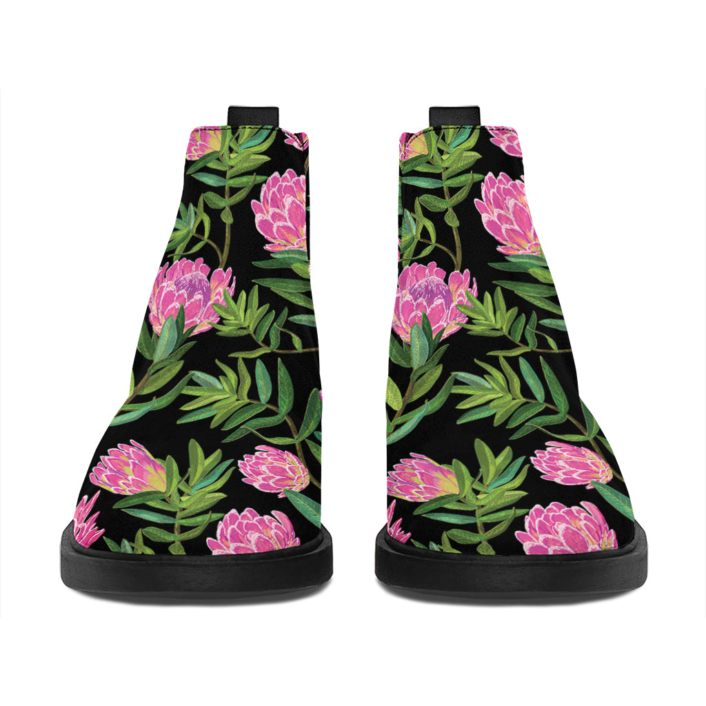 Protea Floral Pattern Print Flat Ankle Boots