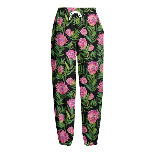 Protea Floral Pattern Print Fleece Lined Knit Pants