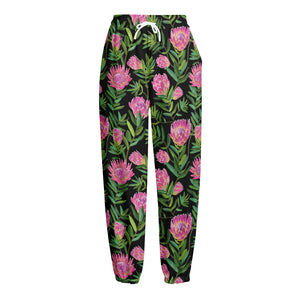 Protea Floral Pattern Print Fleece Lined Knit Pants