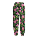 Protea Floral Pattern Print Fleece Lined Knit Pants