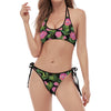 Protea Floral Pattern Print Halter Scoop Tie Side Bikini