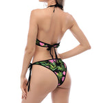 Protea Floral Pattern Print Halter Scoop Tie Side Bikini