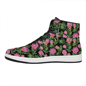 Protea Floral Pattern Print High Top Leather Sneakers