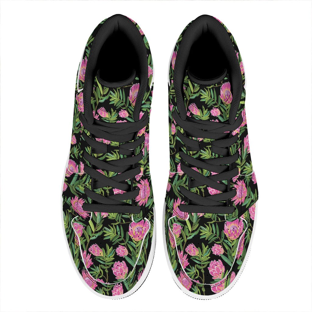 Protea Floral Pattern Print High Top Leather Sneakers