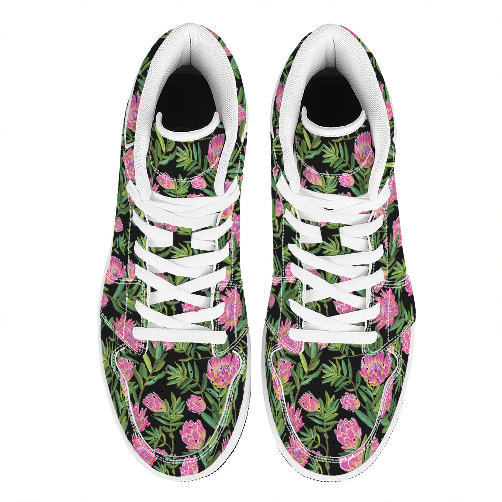 Protea Floral Pattern Print High Top Leather Sneakers