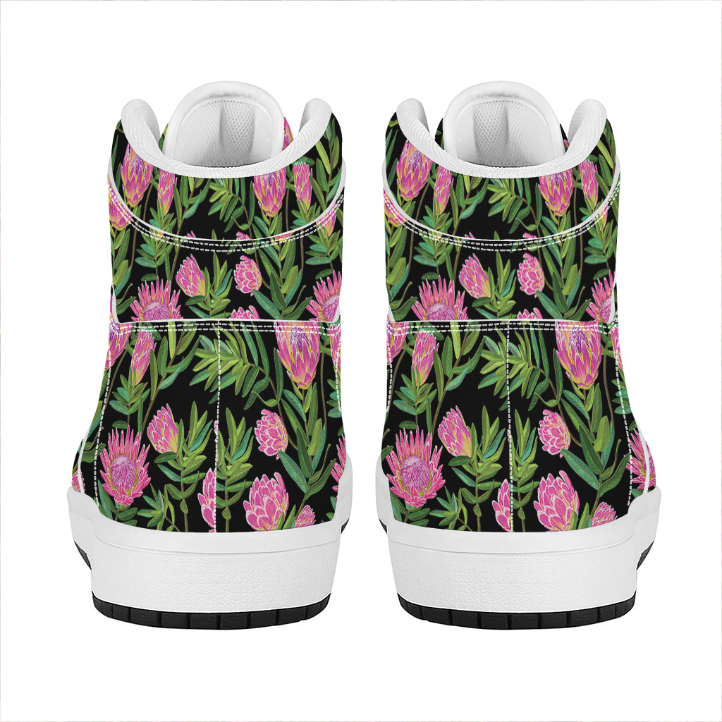 Protea Floral Pattern Print High Top Leather Sneakers