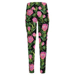 Protea Floral Pattern Print High-Waisted Pocket Leggings