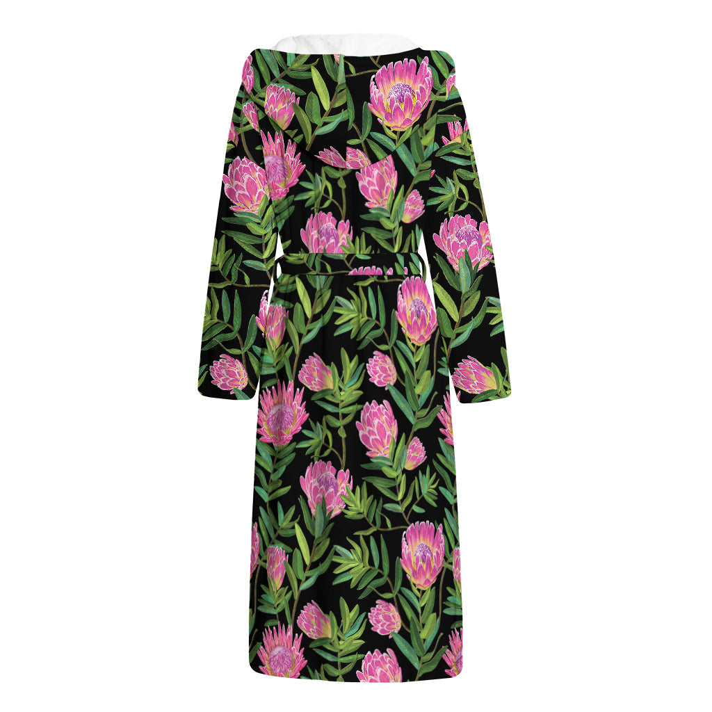 Protea Floral Pattern Print Hooded Bathrobe