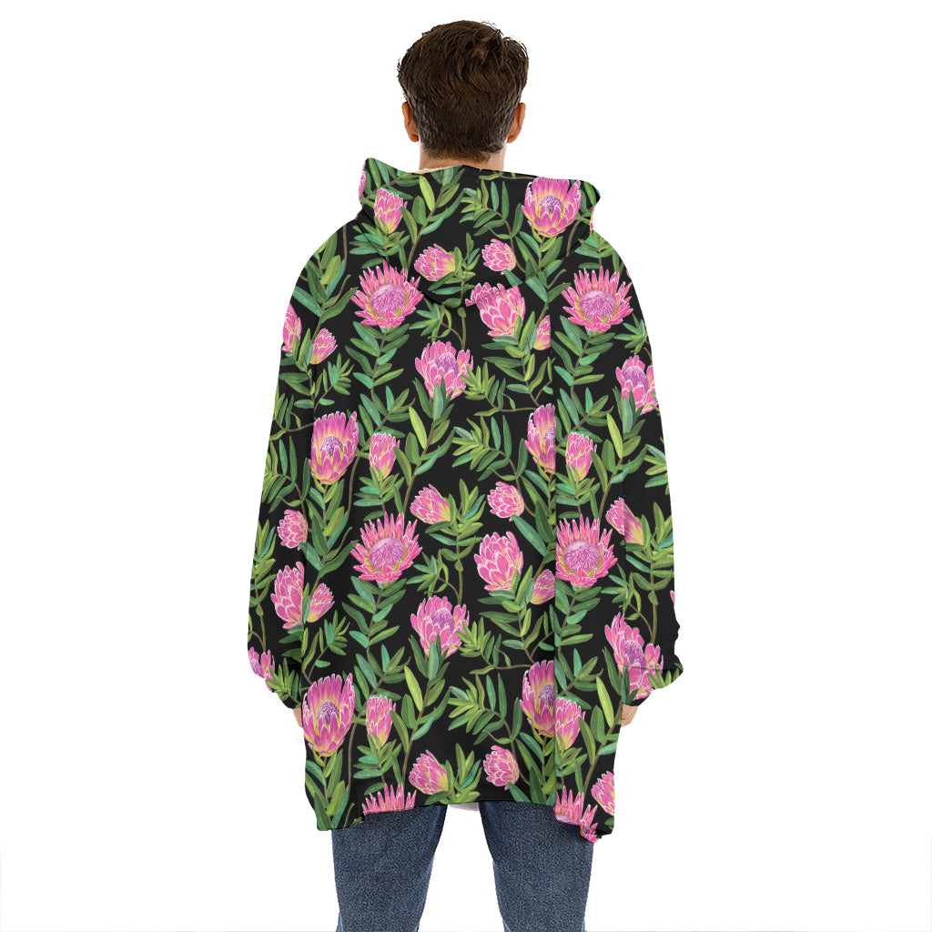 Protea Floral Pattern Print Hoodie Blanket