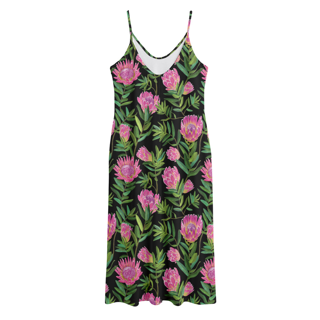 Protea Floral Pattern Print Jersey Midi Cami Dress