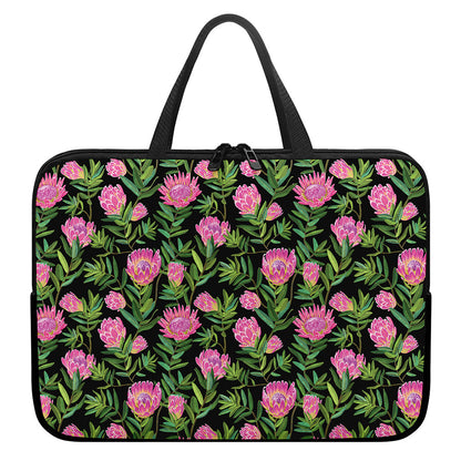 Protea Floral Pattern Print Laptop Sleeve With Handle