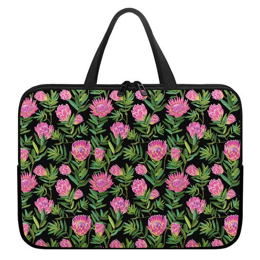 Protea Floral Pattern Print Laptop Sleeve With Handle