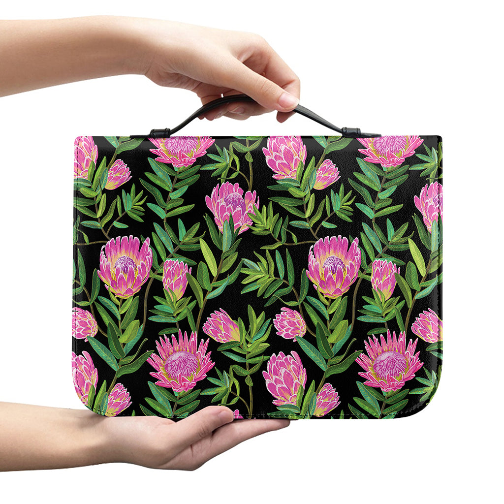 Protea Floral Pattern Print Leather Bible Cover