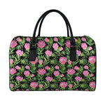 Protea Floral Pattern Print Leather Duffle Bag