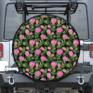 Protea Floral Pattern Print Leather Spare Tire Cover