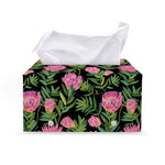 Protea Floral Pattern Print Leather Tissue Box Cover