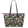 Protea Floral Pattern Print Leather Tote Bag