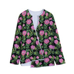 Protea Floral Pattern Print Long Sleeve Short Coat