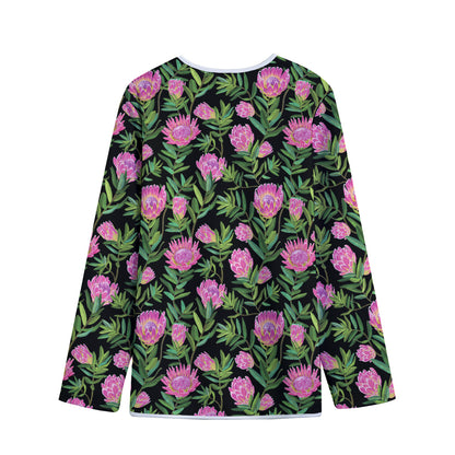 Protea Floral Pattern Print Long Sleeve Short Coat