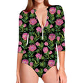 Protea Floral Pattern Print Long Sleeve Swimsuit