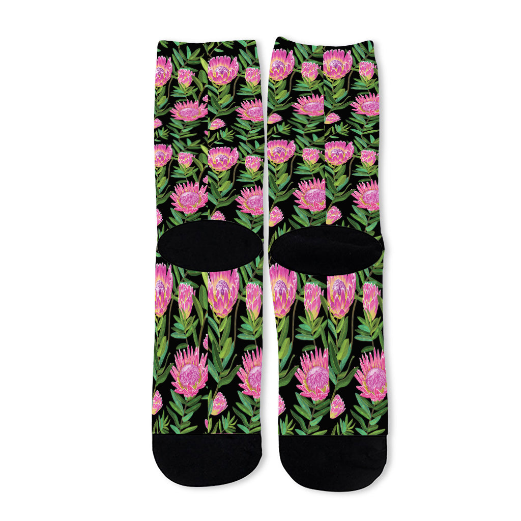 Protea Floral Pattern Print Long Socks