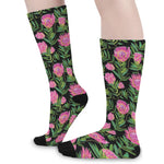 Protea Floral Pattern Print Long Socks