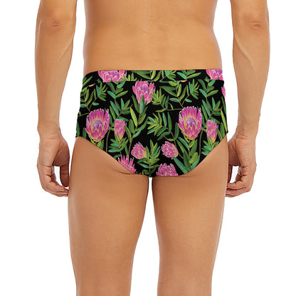 Protea Floral Pattern Print Men's Briefs