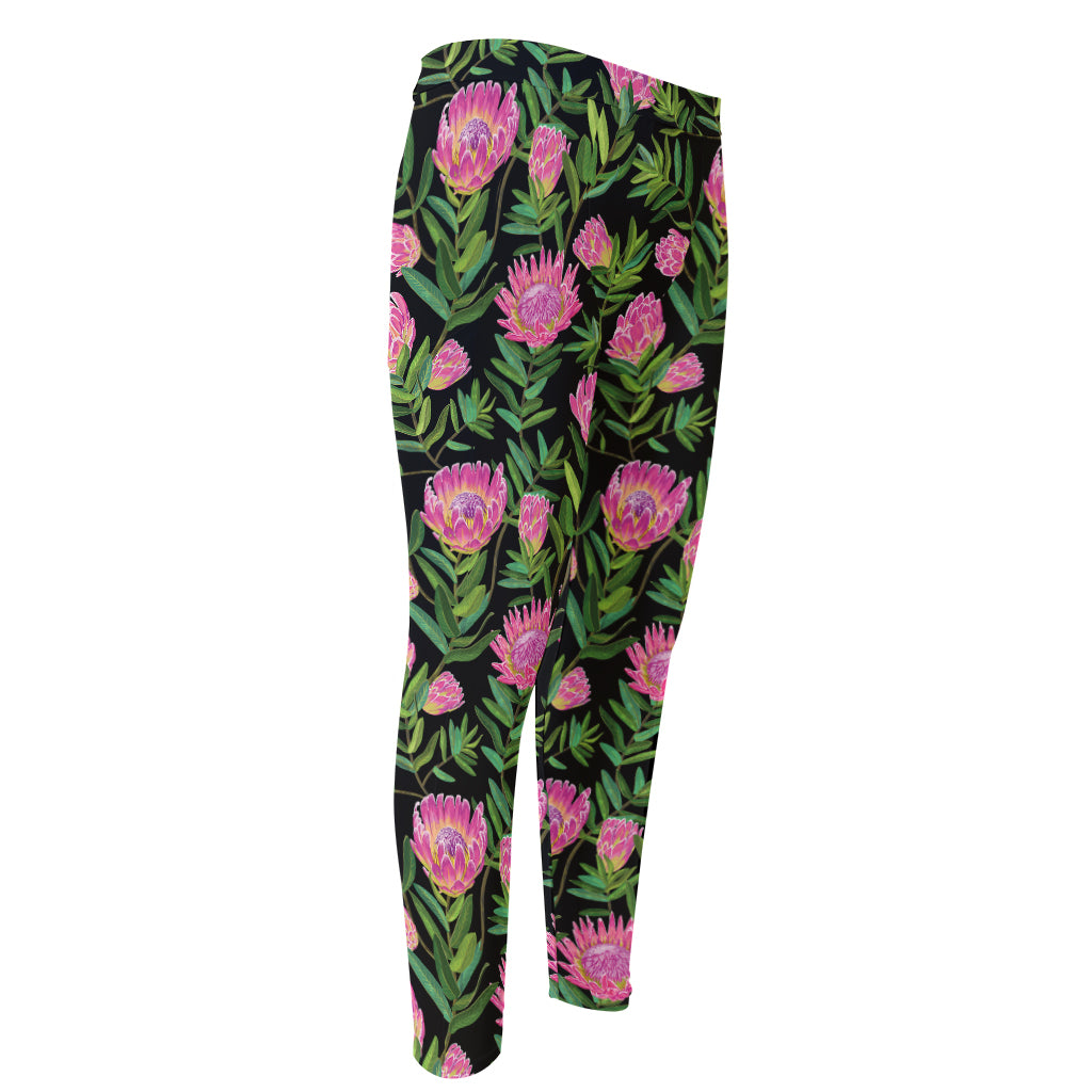 Protea Floral Pattern Print Men's Compression Pants