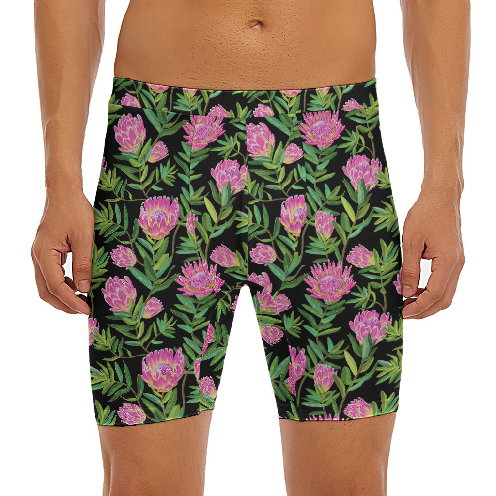 Protea Floral Pattern Print Men's Long Boxer Briefs