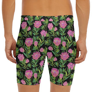 Protea Floral Pattern Print Men's Long Boxer Briefs