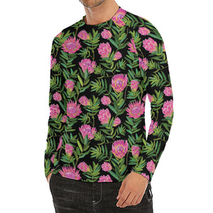 Protea Floral Pattern Print Men's Long Sleeve Rash Guard