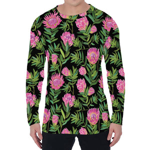 Protea Floral Pattern Print Men's Long Sleeve T-Shirt