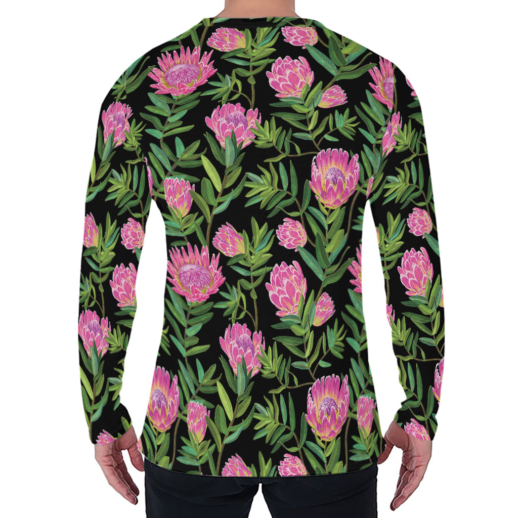 Protea Floral Pattern Print Men's Long Sleeve T-Shirt