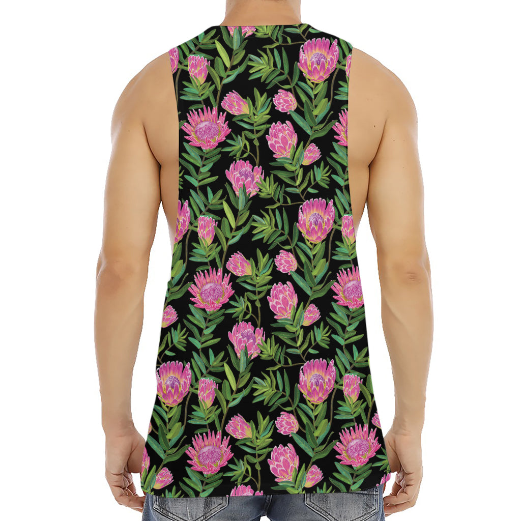 Protea Floral Pattern Print Men's Muscle Tank Top