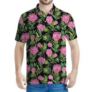 Protea Floral Pattern Print Men's Polo Shirt