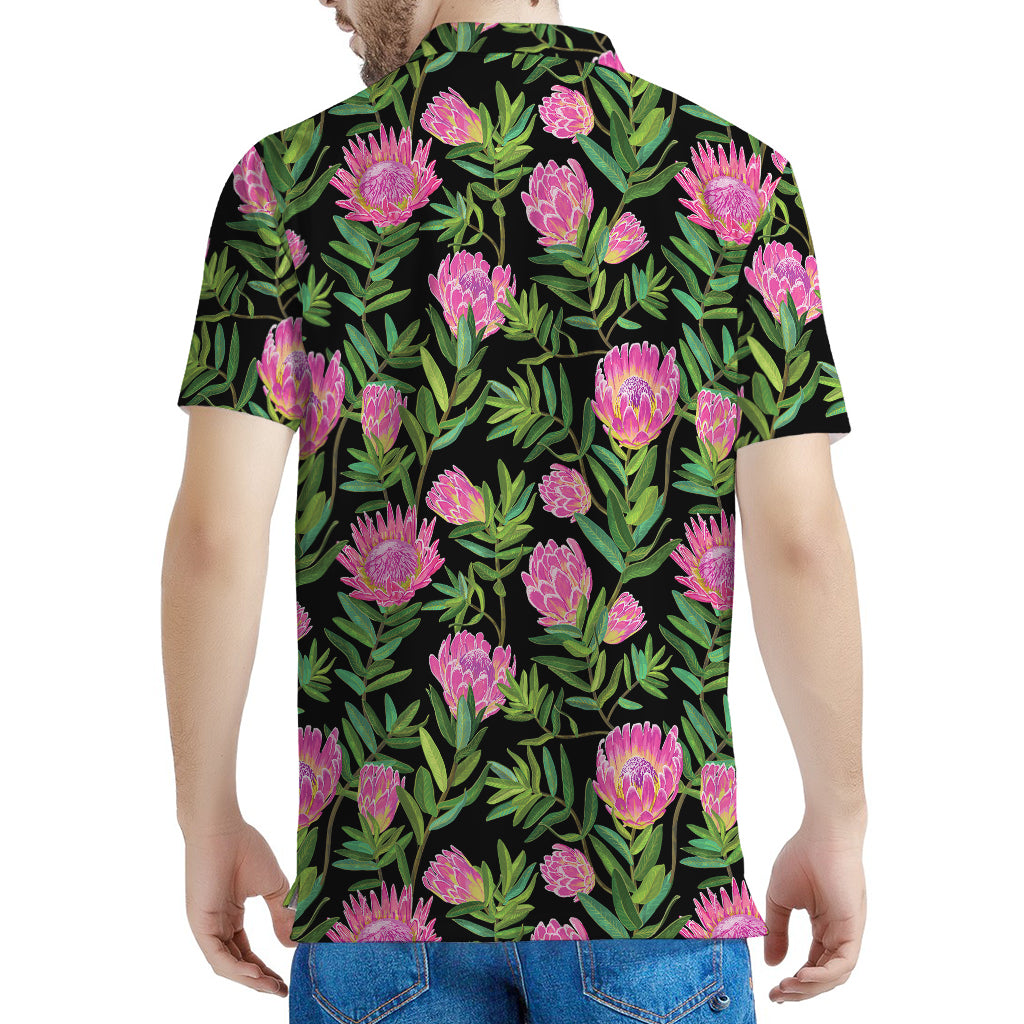 Protea Floral Pattern Print Men's Polo Shirt