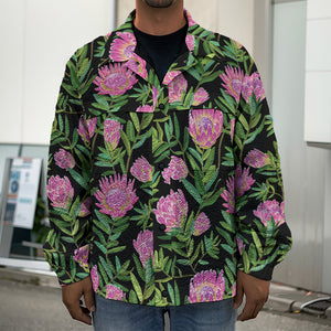 Protea Floral Pattern Print Men's Shirt Jacket