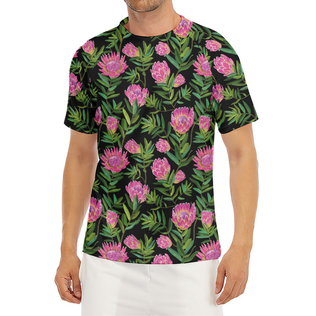 Protea Floral Pattern Print Men's Short Sleeve Rash Guard